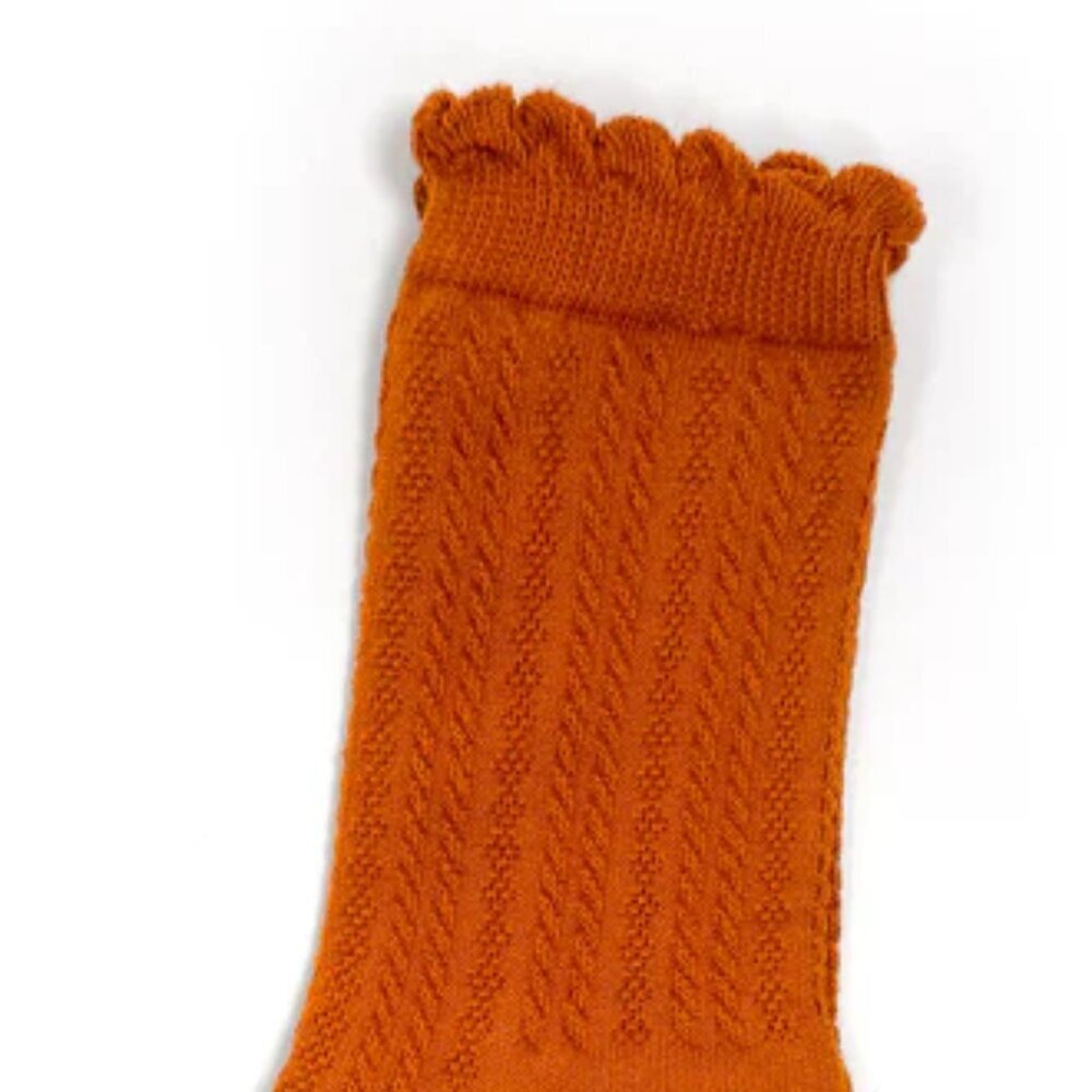 NWT Jane Ribbed Orange Ruffle Crew Socks - Picture 3 of 5
